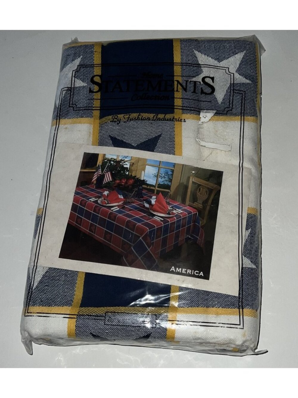 Statements America Fabric Tablecloth 60X84 Oblong Blue White Gold Stars New